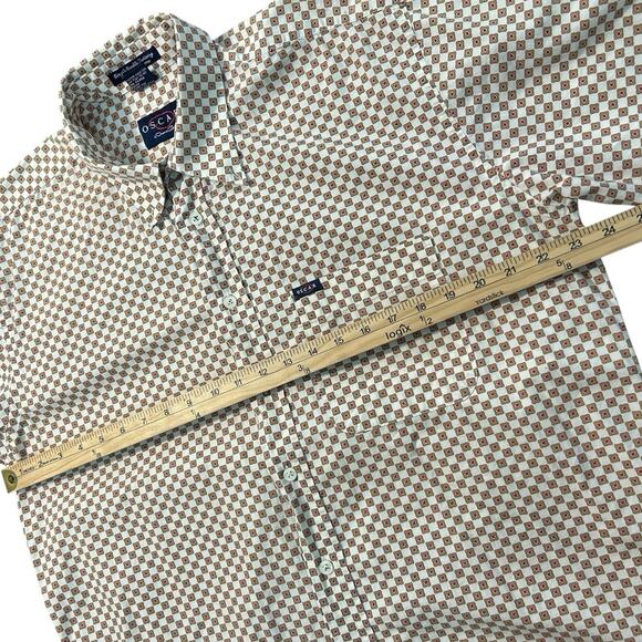 Oscar De La Renta Shirt Men L White Gold Red Retro Combed Cotton Short Sleeve - Picture 8 of 8